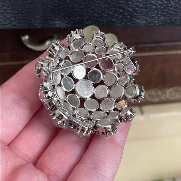 Vintage Austria Black & Crystal High Domed Rhinestone Brooch - Picture 7 of 8